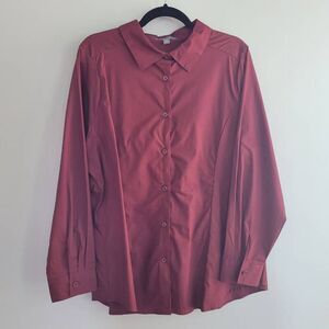 NWT Jessica London 20W wine red button‎ up top office workwear business